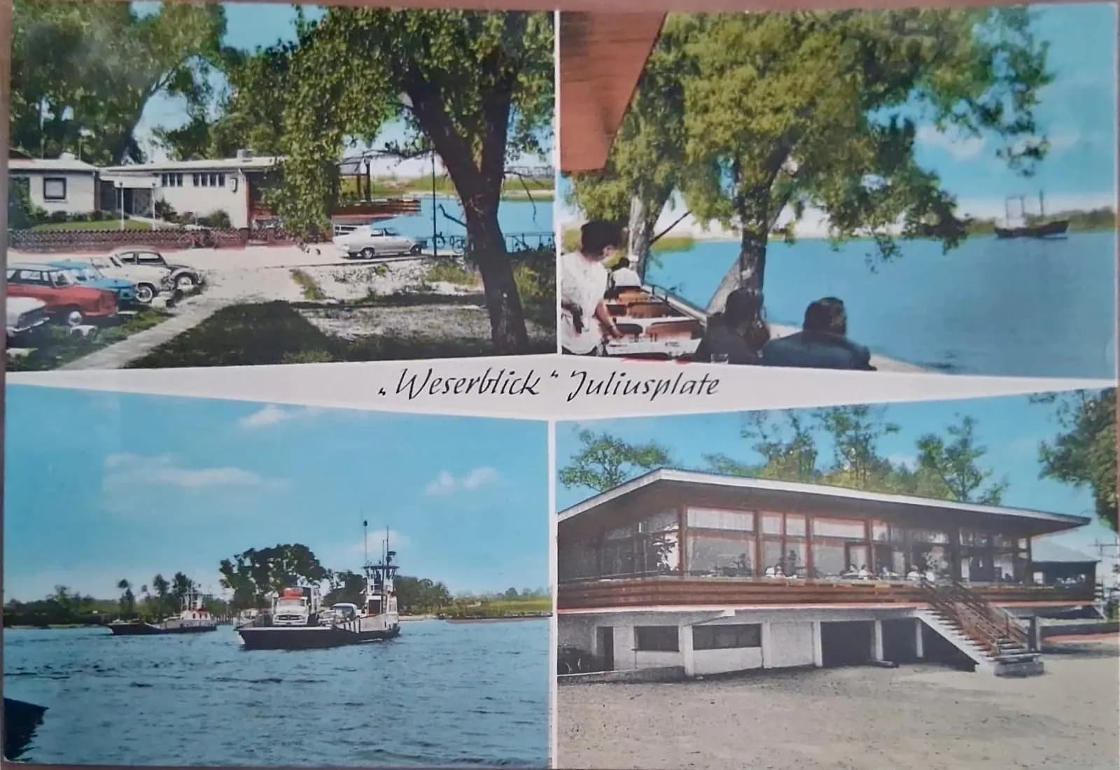 Historische Postkarte mit vier Ansichten des Weserblick
